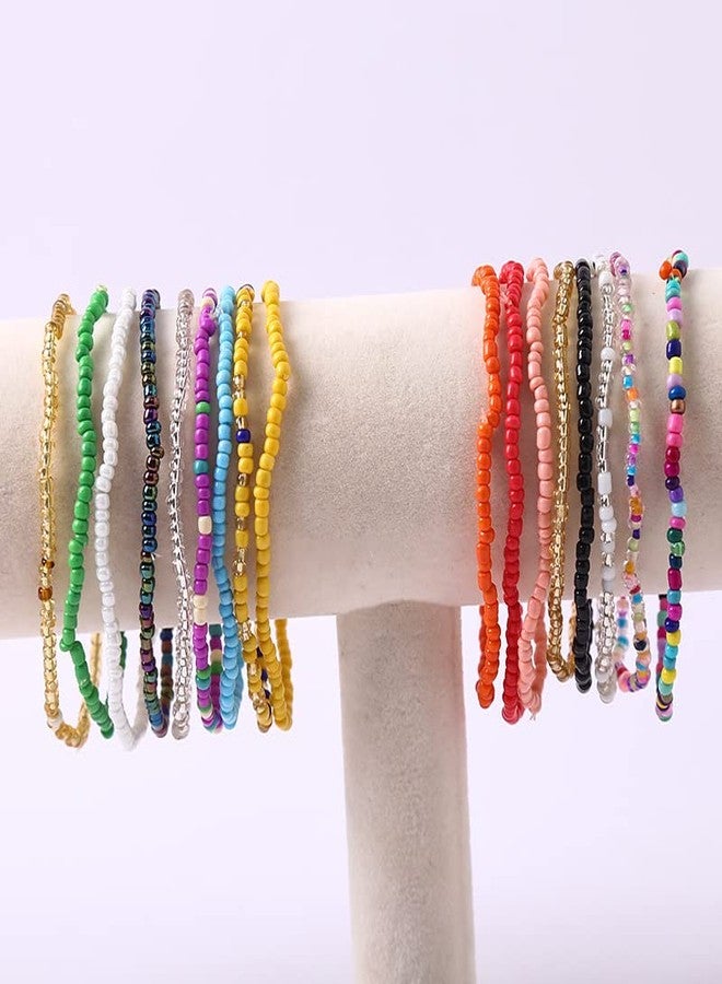 Soyzvteo 17Pcs Elastic Beaded Bracelets Bohemian Stackable Beaded Stretch Bracelets Colorful Boho Beach Bracelet Set Rainbow Handmade Seed Beach Bracelet Jewelry-17pcs - Image 3